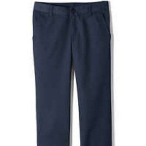 NWT LANDS' END UNIFORM PLAIN FRONT PENCIL STAIN RESISTANT CHINO PANTS NAVY 12